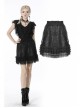 Black Lolita Pattern Slim Elastic Band Lace Layered Trim Polyester Mini Skirt