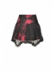 Punk Black Red Pattern Irregular Lace Lace Tie-Dyed Covered Mesh Cotton Mini Skirt