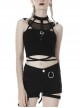 Black Hollow Cross Skinny Irregular Punk Net Splicing Midriff-Baring Cotton Top T-Shirt