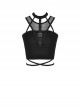 Black Hollow Cross Skinny Irregular Punk Net Splicing Midriff-Baring Cotton Top T-Shirt