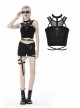 Black Hollow Cross Skinny Irregular Punk Net Splicing Midriff-Baring Cotton Top T-Shirt