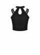 Black Hollow Cross Skinny Irregular Punk Net Splicing Midriff-Baring Cotton Top T-Shirt