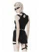 Black Hollow Cross Skinny Irregular Punk Net Splicing Midriff-Baring Cotton Top T-Shirt