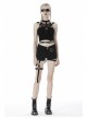 Black Hollow Cross Skinny Irregular Punk Net Splicing Midriff-Baring Cotton Top T-Shirt