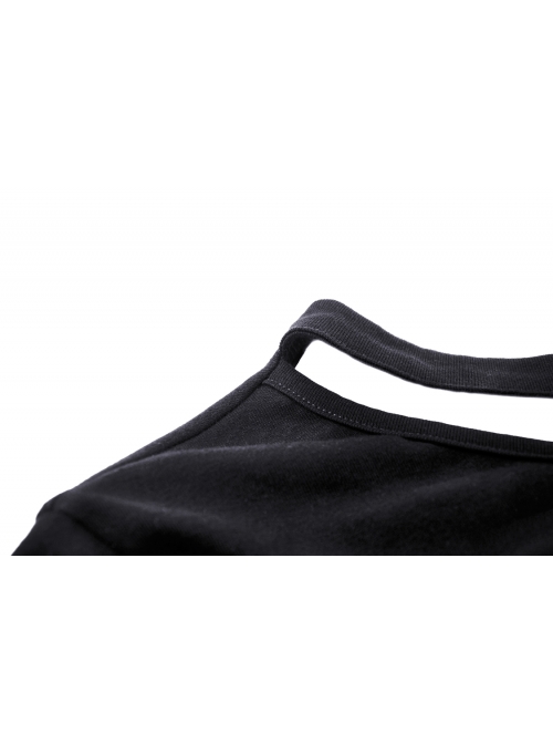 Punk Black Slim Fit Asymmetrical Design Sexy Shoulder Cotton T-Shirt