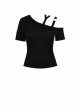 Punk Black Slim Fit Asymmetrical Design Sexy Shoulder Cotton T-Shirt