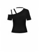 Punk Black Slim Fit Asymmetrical Design Sexy Shoulder Cotton T-Shirt