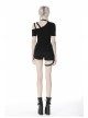 Punk Black Slim Fit Asymmetrical Design Sexy Shoulder Cotton T-Shirt
