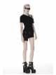 Punk Black Slim Fit Asymmetrical Design Sexy Shoulder Cotton T-Shirt