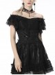Black Gothic Pattern Elegant Slim Irregular Sexy Lace Ruffle Rayon Short Sleeves Top