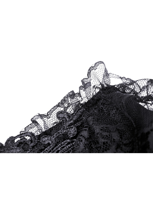 Black Gothic Pattern Elegant Slim Irregular Sexy Lace Ruffle Rayon Short Sleeves Top