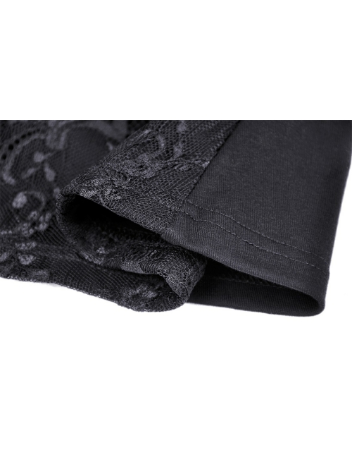 Black Gothic Pattern Elegant Slim Irregular Sexy Lace Ruffle Rayon Short Sleeves Top