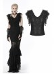 Black Gothic Pattern Elegant Slim Irregular Sexy Lace Ruffle Rayon Short Sleeves Top