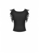 Black Gothic Pattern Elegant Slim Irregular Sexy Lace Ruffle Rayon Short Sleeves Top