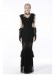Black Gothic Pattern Elegant Slim Irregular Sexy Lace Ruffle Rayon Short Sleeves Top