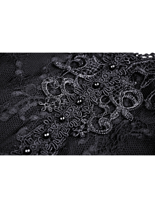 Black Gothic Pattern Elegant Slim Irregular Sexy Lace Ruffle Rayon Short Sleeves Top