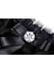 Gothic Black Lolita Bowknot Lace Puff Sleeve Slim Round Neck Short Sleeves Velvet Polyester Top