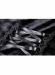 Gothic Black Lolita Bowknot Lace Puff Sleeve Slim Round Neck Short Sleeves Velvet Polyester Top