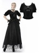 Gothic Black Lolita Bowknot Lace Puff Sleeve Slim Round Neck Short Sleeves Velvet Polyester Top