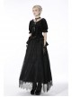 Gothic Black Lolita Bowknot Lace Puff Sleeve Slim Round Neck Short Sleeves Velvet Polyester Top