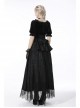 Gothic Black Lolita Bowknot Lace Puff Sleeve Slim Round Neck Short Sleeves Velvet Polyester Top