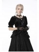 Gothic Black Lolita Bowknot Lace Puff Sleeve Slim Round Neck Short Sleeves Velvet Polyester Top