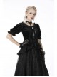 Gothic Black Lolita Bowknot Lace Puff Sleeve Slim Round Neck Short Sleeves Velvet Polyester Top