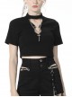 Punk Cross Paperclip Baring Sexy Slim Black Hollow Out Chain Cotton Chest Top