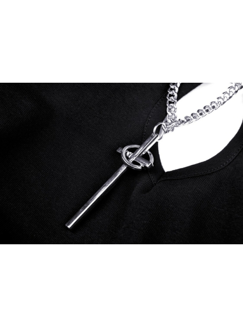 Punk Cross Paperclip Baring Sexy Slim Black Hollow Out Chain Cotton Chest Top