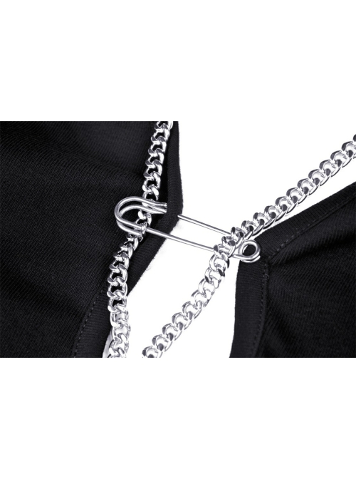 Punk Cross Paperclip Baring Sexy Slim Black Hollow Out Chain Cotton Chest Top
