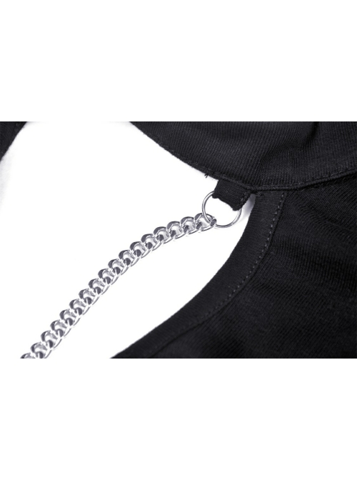 Punk Cross Paperclip Baring Sexy Slim Black Hollow Out Chain Cotton Chest Top