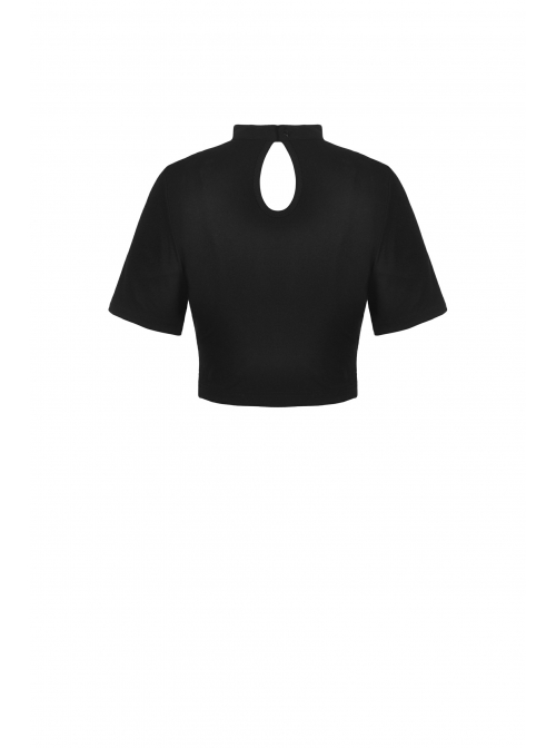 Punk Cross Paperclip Baring Sexy Slim Black Hollow Out Chain Cotton Chest Top