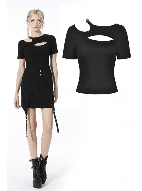 Street Punk Strapless Slim Fit Daily Fashion Cotton Asymmetrical Hollow Out Top