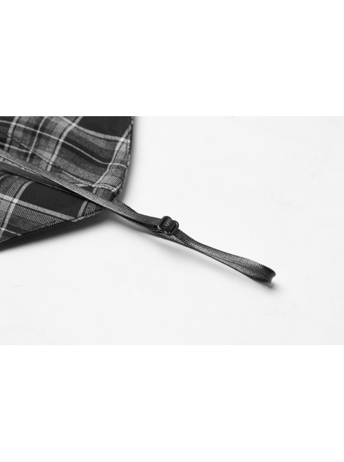 Black White Plaid Punk Skull Studded Belt Suspender Dress