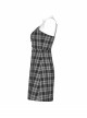 Black White Plaid Punk Skull Studded Belt Suspender Dress