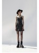 Black White Plaid Punk Skull Studded Belt Suspender Dress