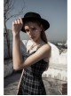 Black White Plaid Punk Skull Studded Belt Suspender Dress