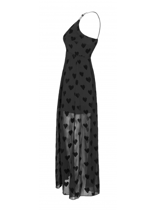 Black Heart Chiffon Waist Gothic Leather Sling Long Dress