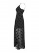 Black Heart Chiffon Waist Gothic Leather Sling Long Dress