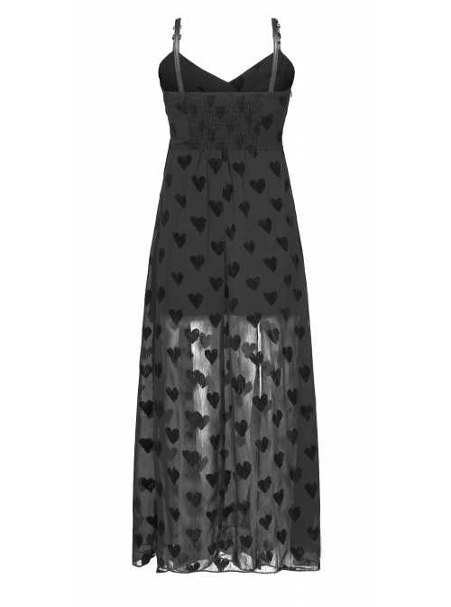 Black Heart Chiffon Waist Gothic Leather Sling Long Dress