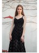 Black Heart Chiffon Waist Gothic Leather Sling Long Dress