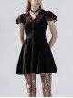V-Neck Ruffled Short-Sleeved Check Chiffon Punk Waisted Skull Stud Dress