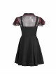 V-Neck Ruffled Short-Sleeved Check Chiffon Punk Waisted Skull Stud Dress