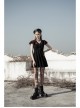 V-Neck Ruffled Short-Sleeved Check Chiffon Punk Waisted Skull Stud Dress