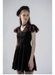 V-Neck Ruffled Short-Sleeved Check Chiffon Punk Waisted Skull Stud Dress
