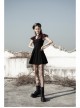 V-Neck Ruffled Short-Sleeved Check Chiffon Punk Waisted Skull Stud Dress