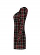 Black Red Square Neck Chest Convolution Tuck In Checkered Wrap Punk Long Sleeved Dress