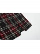 Black Red Square Neck Chest Convolution Tuck In Checkered Wrap Punk Long Sleeved Dress
