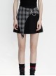 Black White Asymmetrical Trellis Stitching Checkered Removable Chain Punk A-Skirt