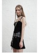 Black White Asymmetrical Trellis Stitching Checkered Removable Chain Punk A-Skirt